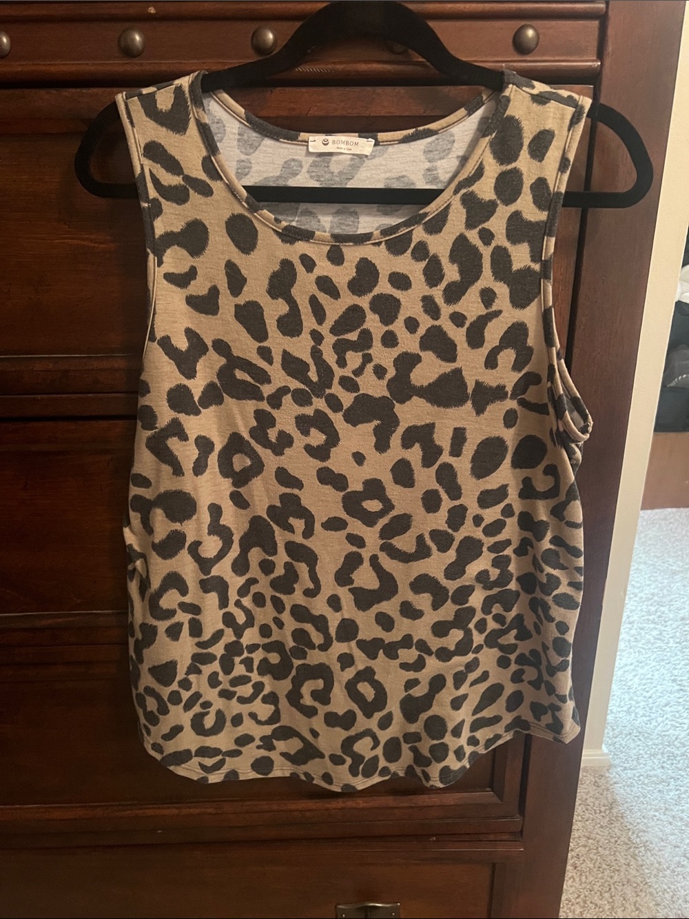 Leopard Print Sleeveless Tank Top — Taupe and Black